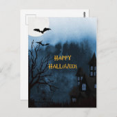 Happy Halloween Spuk Schloss und Fledermäuse Postk Postkarte (Vorne/Hinten)