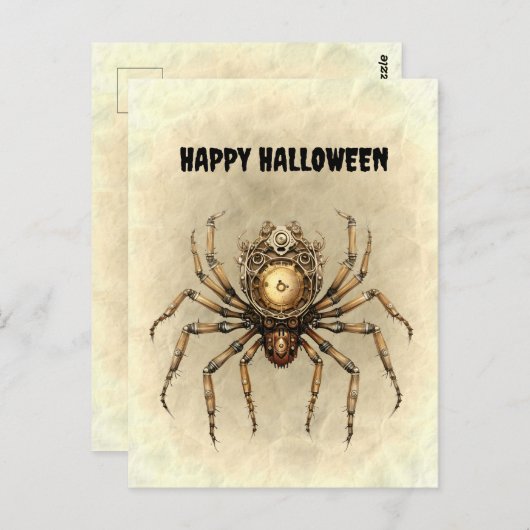Happy Halloween Steampunk Spider Postkarte (Vorne/Hinten)