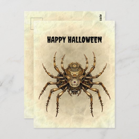 Happy Halloween Steampunk Spider Postkarte (Vorne/Hinten)