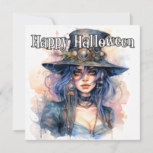 Happy Halloween | Steampunk Witch Illustration Karte (Vorderseite)