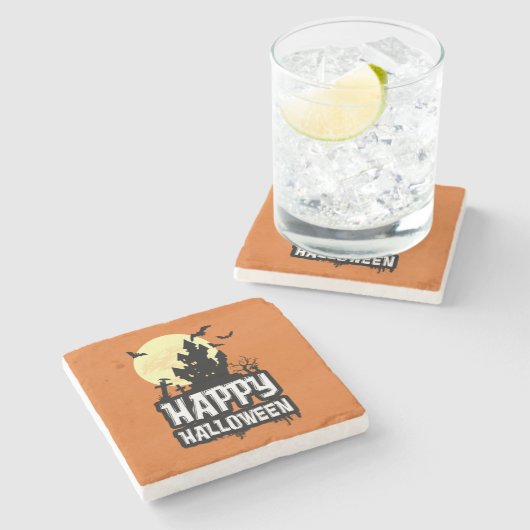 Happy Halloween Steinuntersetzer (Seitenansicht)