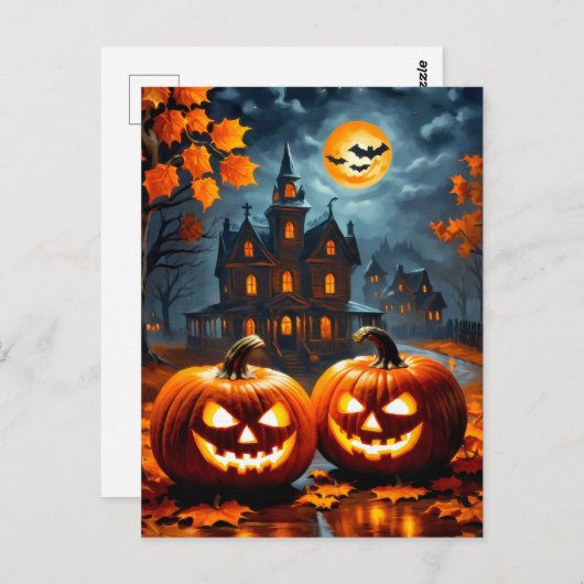 Happy Halloween | Super Glows Nefarious Pumpkins Postkarte (Vorne/Hinten)