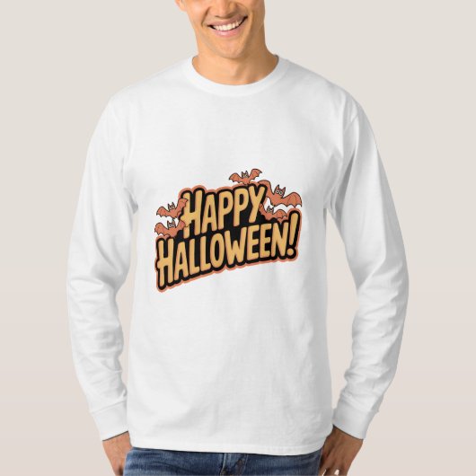 Happy Halloween T - Shirt mit Cartoon Fledermäuse (Vorderseite)