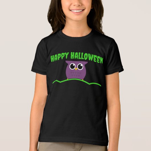 Happy Halloween T - Shirt mit Niedlichem Owl (Vorderseite)