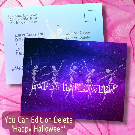 Happy Halloween Tanzskelett Neon Dance Party Postkarte