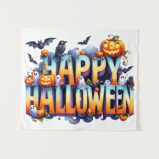 Happy Halloween Tapestry Wandteppich (Vorderseite (Horizontal))