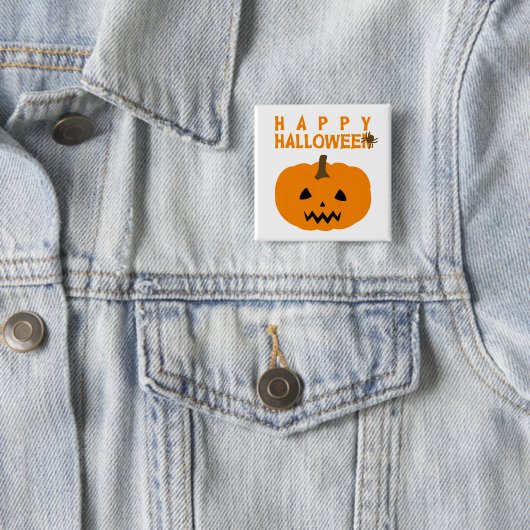Happy Halloween Text und Kürbiskugel auf Weiß Butt Button (Beispiel)