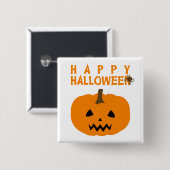 Happy Halloween Text und Kürbiskugel auf Weiß Butt Button (Vorne & Hinten)