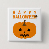 Happy Halloween Text und Kürbiskugel auf Weiß Butt Button (Vorderseite)