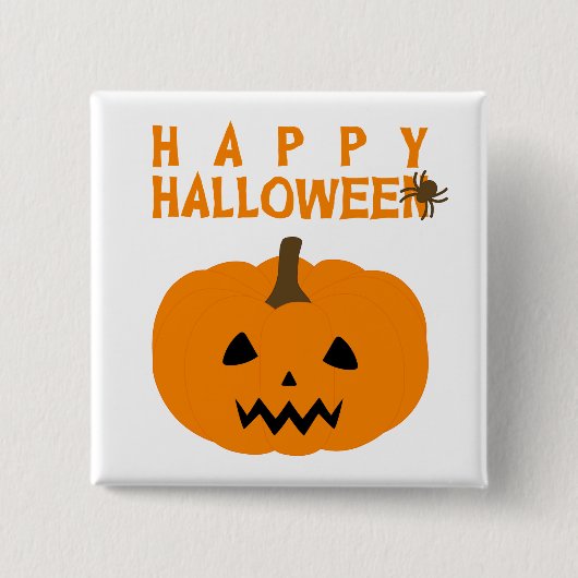 Happy Halloween Text und Kürbiskugel auf Weiß Butt Button (Vorderseite)