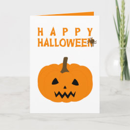 Happy Halloween Text und Kürbiskuit auf Weiß Karte