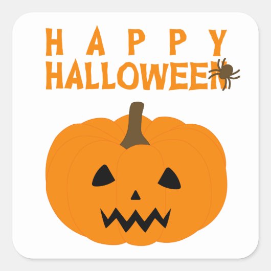 Happy Halloween Text und Kürbiskuit auf Weiß Quadratischer Aufkleber (Vorderseite)