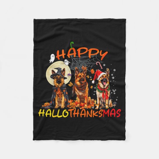 Happy Halloween Thanksgiving Christmas German Shep Fleecedecke (Vorderseite)