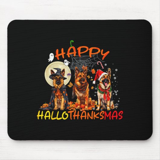 Happy Halloween Thanksgiving Christmas German Shep Mousepad (Vorne)