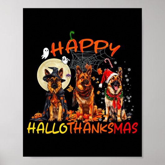 Happy Halloween Thanksgiving Christmas German Shep Poster (Vorne)