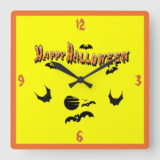 Happy Halloween & The Bats - Quadratische Wanduhr (Vorderseite)