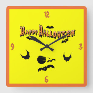 Happy Halloween & The Bats - Quadratische Wanduhr