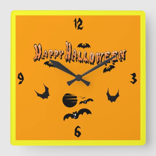 Happy Halloween & The Bats - Quadratische Wanduhr (Vorderseite)