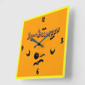 Happy Halloween & The Bats - Quadratische Wanduhr (Winkel)