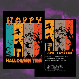 Happy Halloween Time Retro Hexenhaus Ghost Grave Einladung