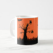 Happy Halloween Tree Ghost Bat Klassische Weiße Ta Kaffeetasse (Vorderseite Links)