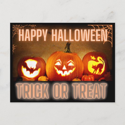 HAPPY HALLOWEEN TRICK ODER TREAT POSTKARTE (Vorderseite)