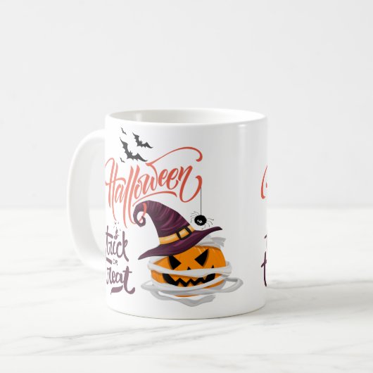 Happy Halloween Trick oder Treat Pumpkin Kaffeetasse (Vorderseite Links)