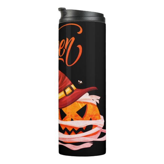 Happy Halloween Trick oder Treat Pumpkin Thermosbecher (Nach rechts gedreht)