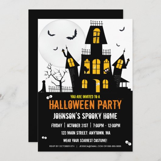 Happy Halloween Trick oder Treat Spuk House Einladung (Vorne/Hinten)