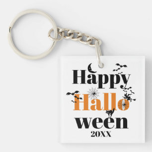 Happy Halloween-Typografie mit Vintage-Elementen Schlüsselanhänger