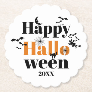 Happy Halloween-Typografie mit Vintage-Elementen Untersetzer