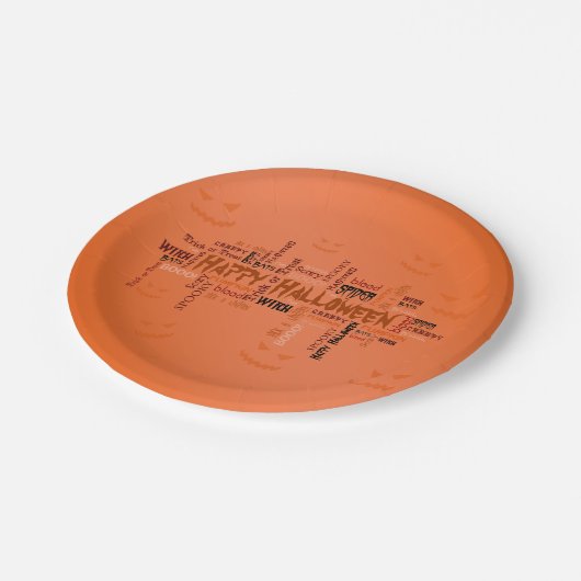 Happy Halloween Typografie Pappteller (Schrägansicht)