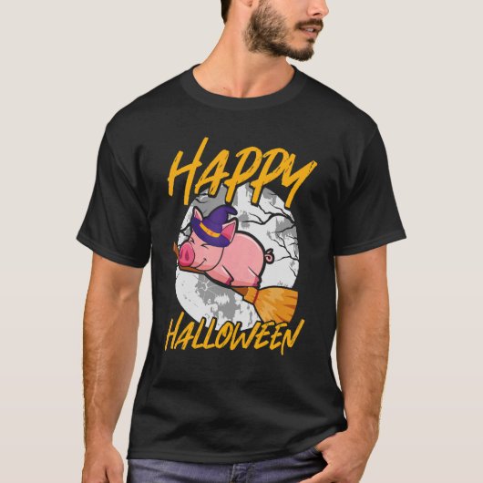 Happy Halloween u2013 Hexenpig Flying Broom Hallo T-Shirt (Vorderseite)