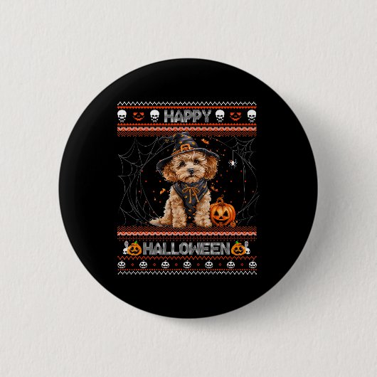 Happy Halloween Ugly Poodle Howl-o-ween Pumpkin Do Button (Vorderseite)