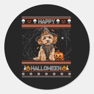 Happy Halloween Ugly Poodle Howl-o-ween Pumpkin Do Runder Aufkleber