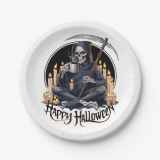 Happy Halloween und ein Skelett Pappteller