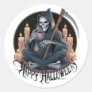 Happy Halloween und Skelett (2) Runder Aufkleber