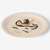 Happy Halloween Unicorn Hexe mit Augenbrauen Pappteller (Schrägansicht)