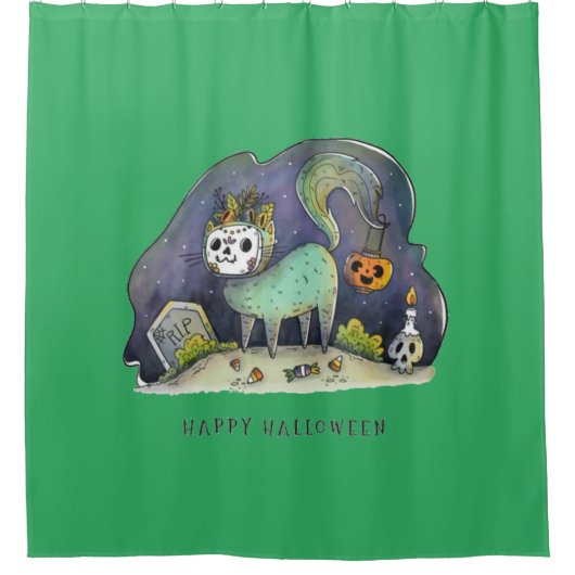 Happy Halloween Untot Kitty Duschvorhang (Vorderseite)
