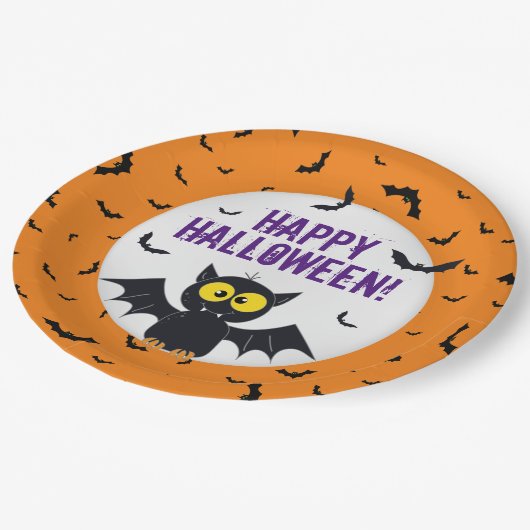 Happy Halloween Vampire Bat Paper Plate Pappteller (Schrägansicht)