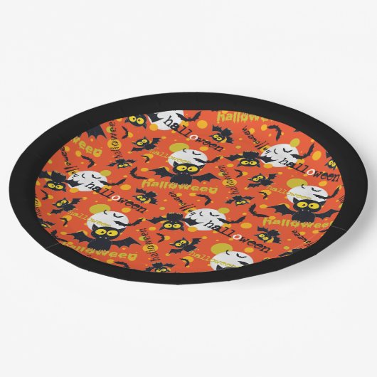 Happy Halloween Vampire Bat Paper Plate Pappteller (Schrägansicht)