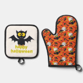 Happy Halloween Vampire Fang Flying Bats Vollmond Ofenhandschuh & Topflappen-Set (Vorderseite)