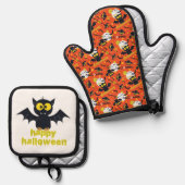 Happy Halloween Vampire Fang Flying Bats Vollmond Ofenhandschuh & Topflappen-Set (Vorderseite/Rückseite)