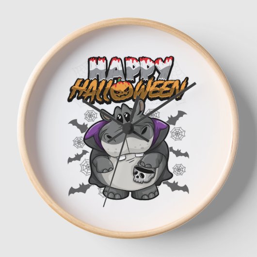 Happy Halloween verkleideter Hippopotamus Uhr (Vorderseite)