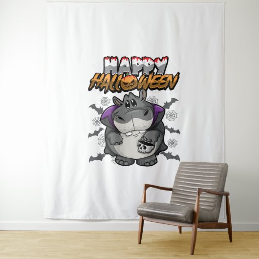 Happy Halloween verkleideter Hippopotamus Wandteppich (Beispiel)