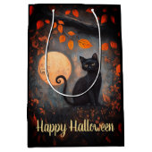 Happy Halloween Verziert Black Cat Vollmond Herbst Mittlere Geschenktüte (Vorderseite)