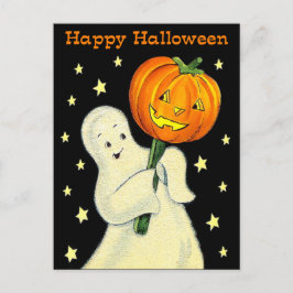 Happy Halloween Vintag Ghost and Pumpkin Postcard Postkarte