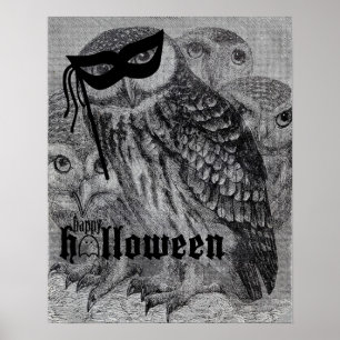 Happy Halloween Vintag Owl Poster