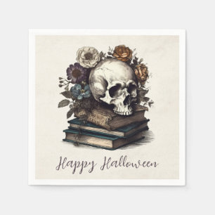 Happy Halloween Vintag Skull Books Dark Academia Serviette