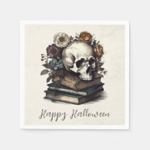 Happy Halloween Vintage Skull Books Dark Academia